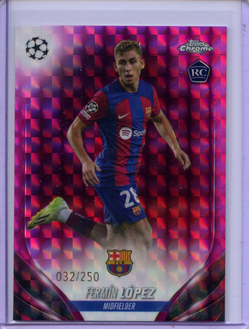 2023-24 Topps Chrome UEFA Fermin Lopez Pink Geometric Refractor 32/250