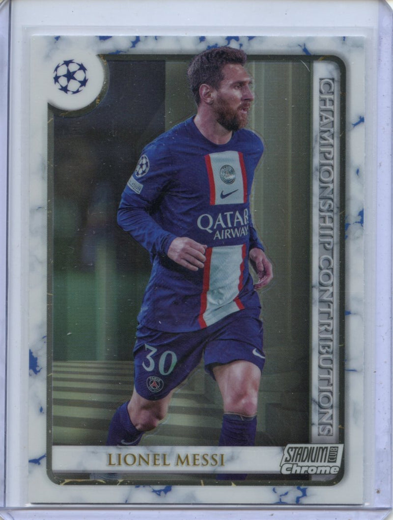 2022-23 Stadium Club Chrome UEFA CC Lionel Messi Championship Contributions