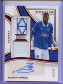 2023-24 Panini Immaculate Amadou Onana Dual Swatch Autographs Ruby 28/30 DA-AO