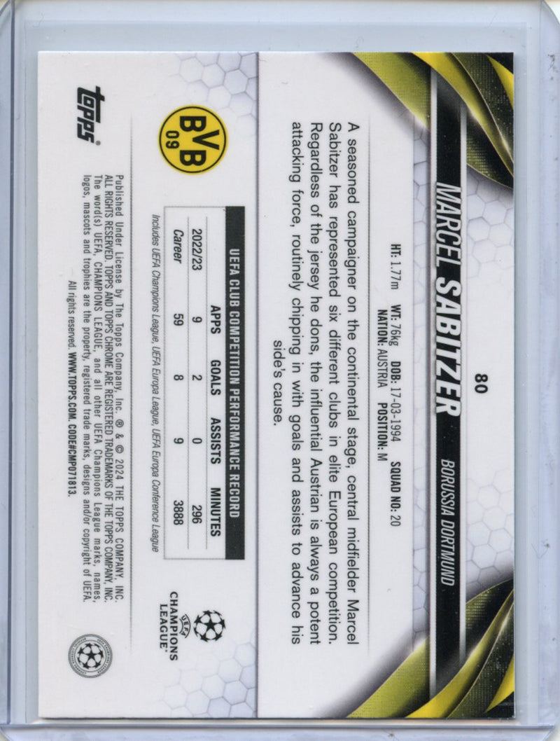2023-24 Topps Chrome UEFA Marcel Sabitzer Aqua Prism Refractor