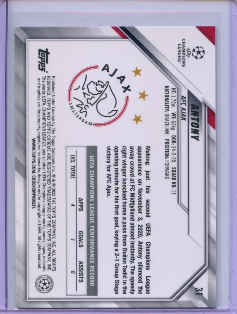 2021-22 Topps Chrome UEFA CL Antony Purple & Gold Starball
