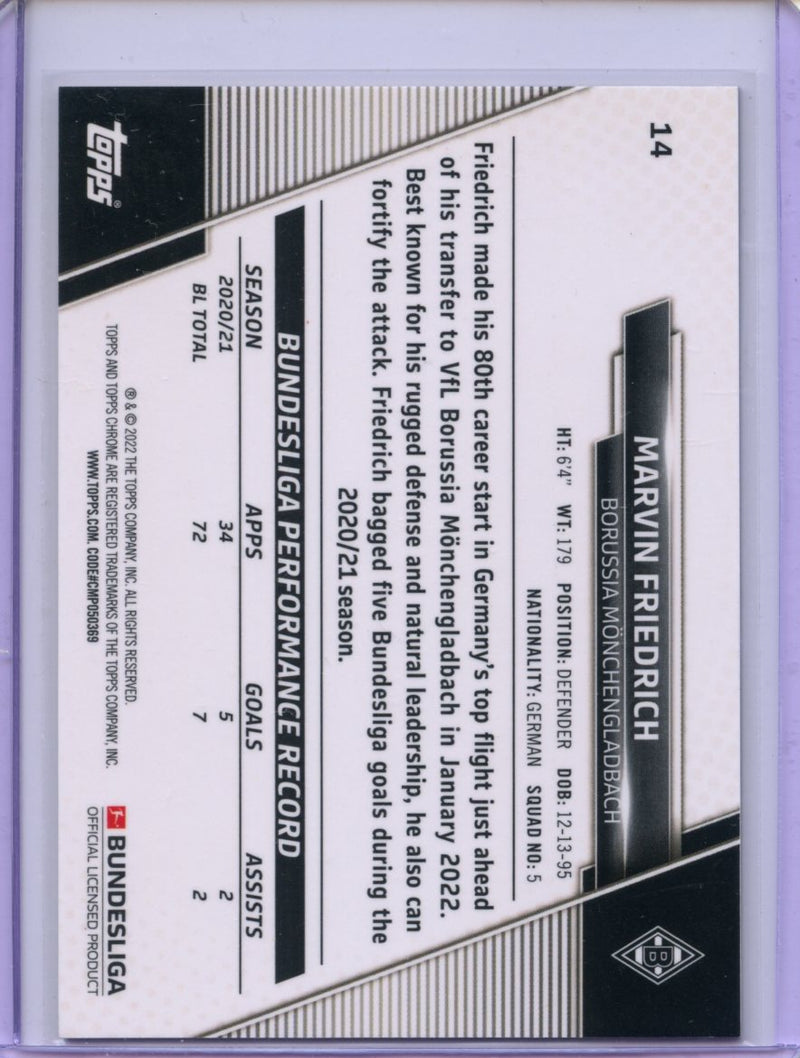 2021-22 Topps Chrome Bundesliga Soccer Marvin Friedrich Gold RayWave