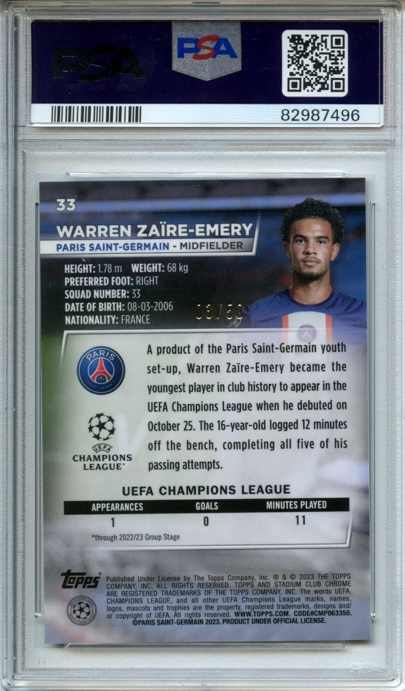 2022-23 Topps Stadium Club Chrome UEFA Club Competitions Warren Zaire-Emery Gold Prism 3/50