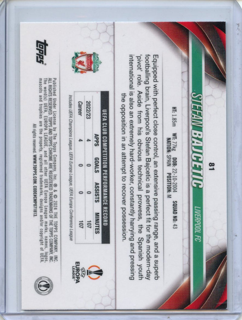 2023-24 Topps Chrome UEFA Stefan Bajcetic Aqua Prism Refractor