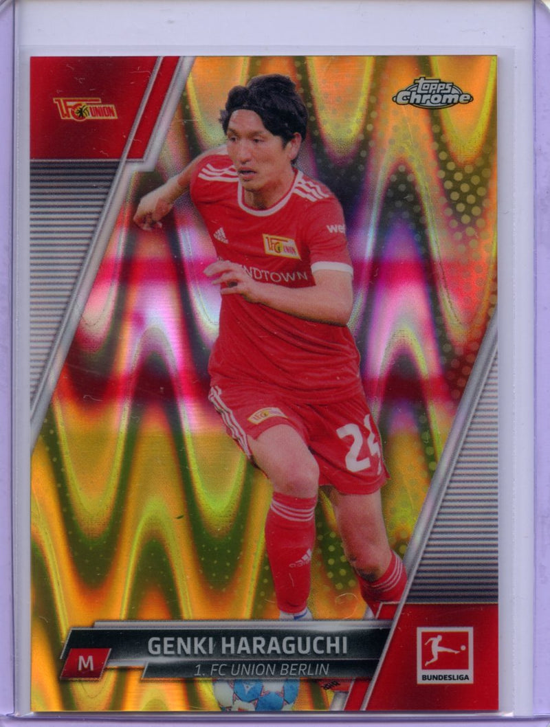 2021-22 Topps Chrome Bundesliga Soccer Genki Haraguchi Gold RayWave
