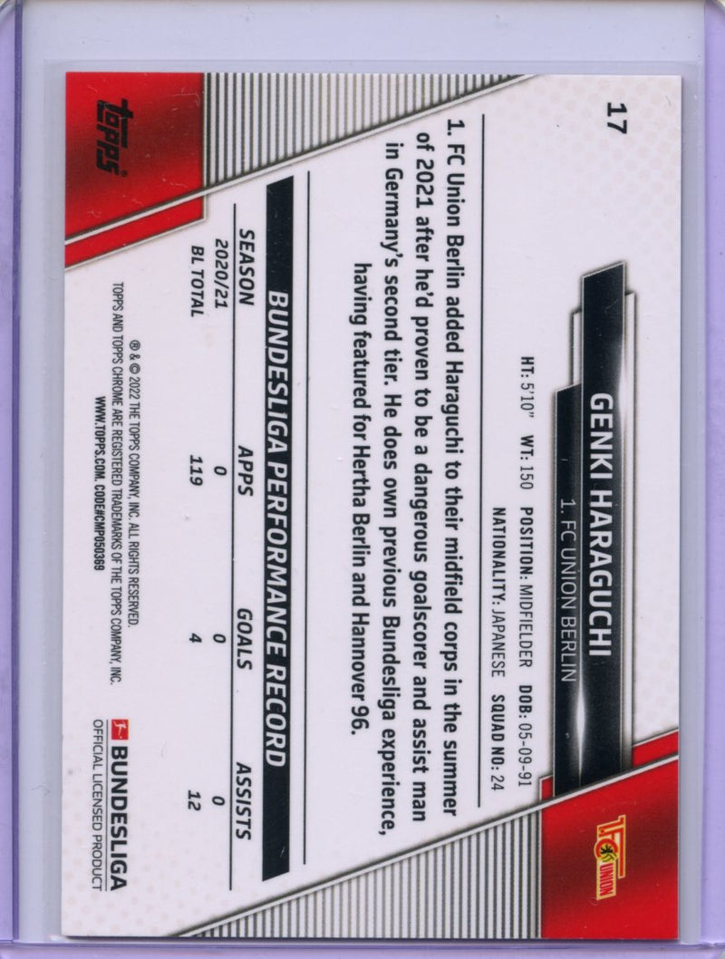 2021-22 Topps Chrome Bundesliga Soccer Genki Haraguchi Gold RayWave