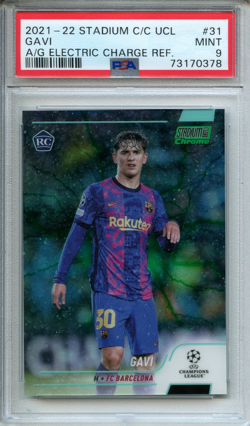 2021-22 Topps Stadium Club UEFA Champions League Gavi Aqua/Green Electric Charge Refractor 36/199