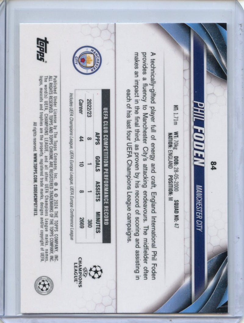 2023-24 Topps Chrome UEFA Phil Foden Aqua Prism Refractor