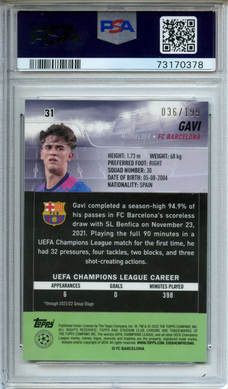 2021-22 Topps Stadium Club UEFA Champions League Gavi Aqua/Green Electric Charge Refractor 36/199