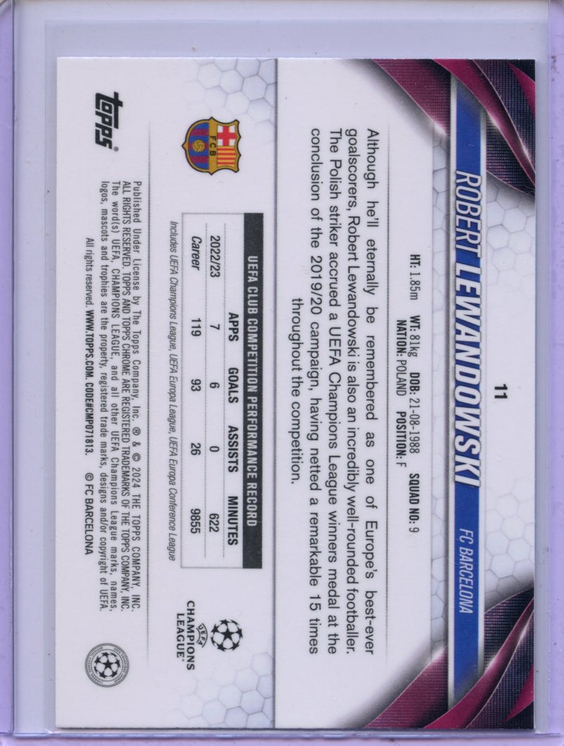 2023-24 Topps Chrome UEFA Robert Lewandowski Violet Speckle Refractors 205/299