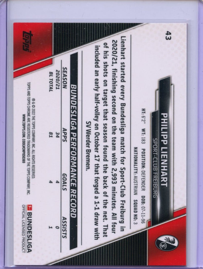 2021-22 Topps Chrome Bundesliga Soccer Phillip Lienhart Gold RayWave