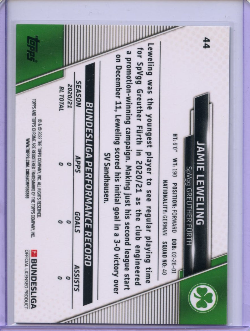2021-22 Topps Chrome Bundesliga Soccer Jamie Leweling Gold RayWave