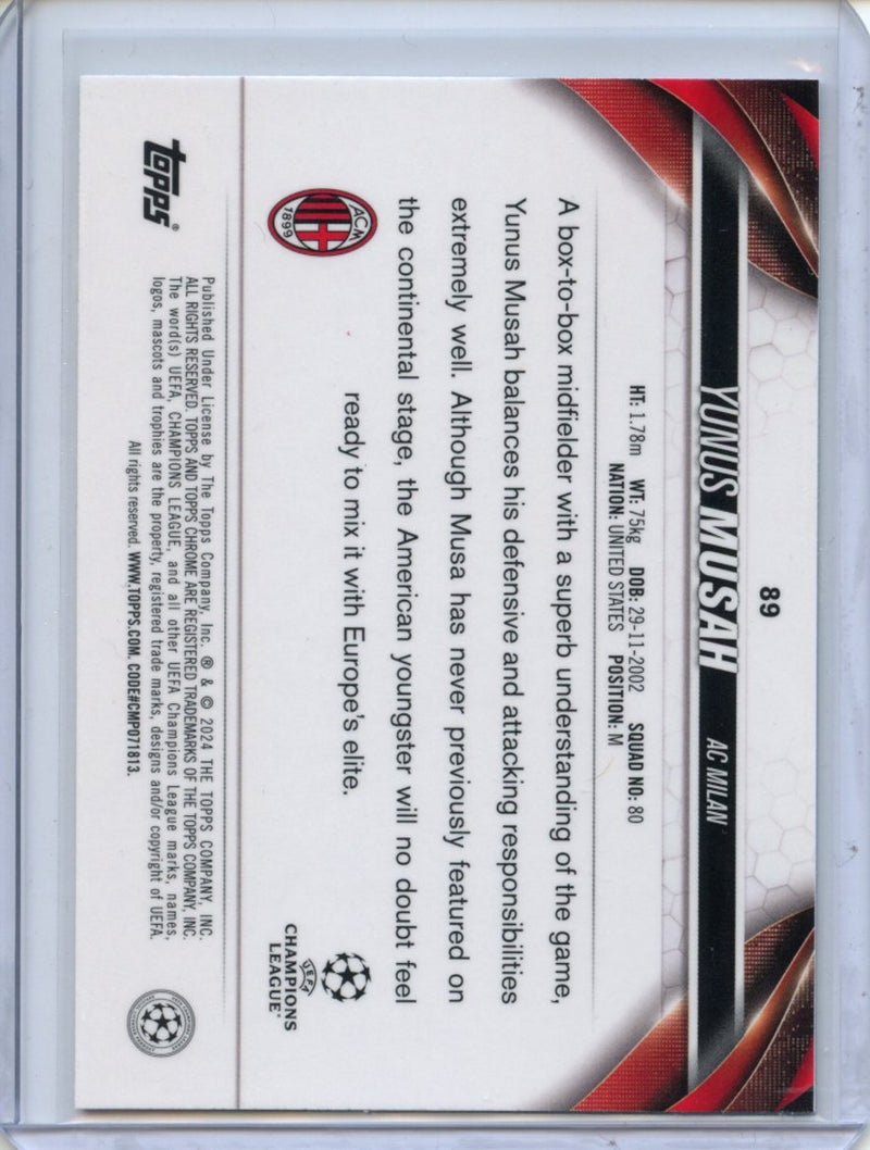 2023-24 Topps Chrome UEFA Yunus Musah Aqua Prism Refractor