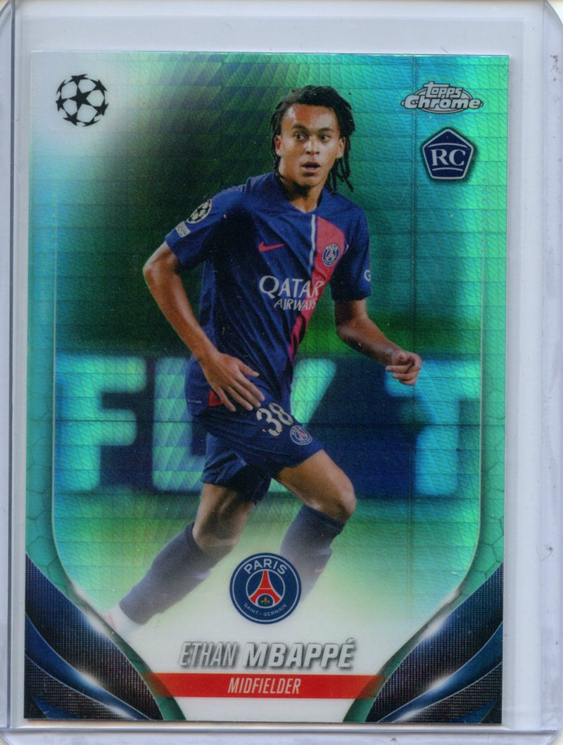 2023-24 Topps Chrome UEFA Ethan Mbappe Aqua Prism Refractor