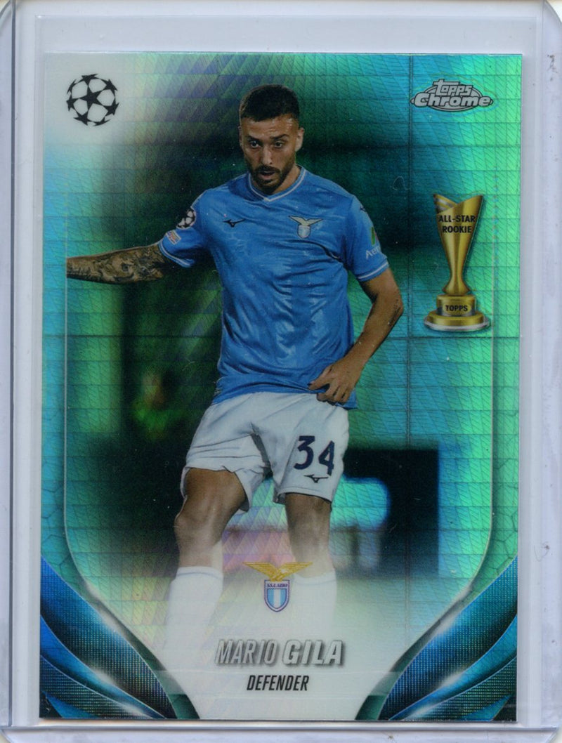 2023-24 Topps Chrome UEFA Mario Gila Aqua Prism Refractor