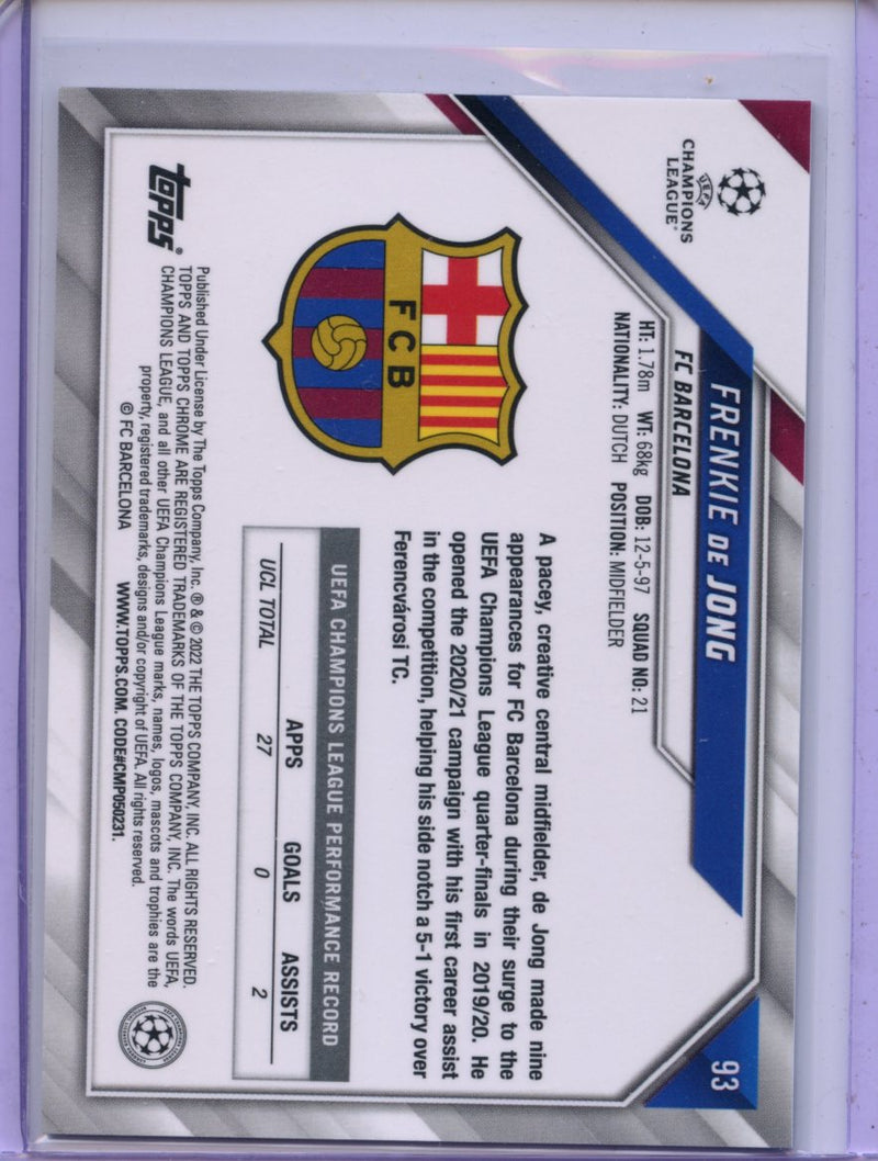 2021-22 Topps Chrome UEFA CL Frenkie De Jong Black & White Ray Wave Refractor