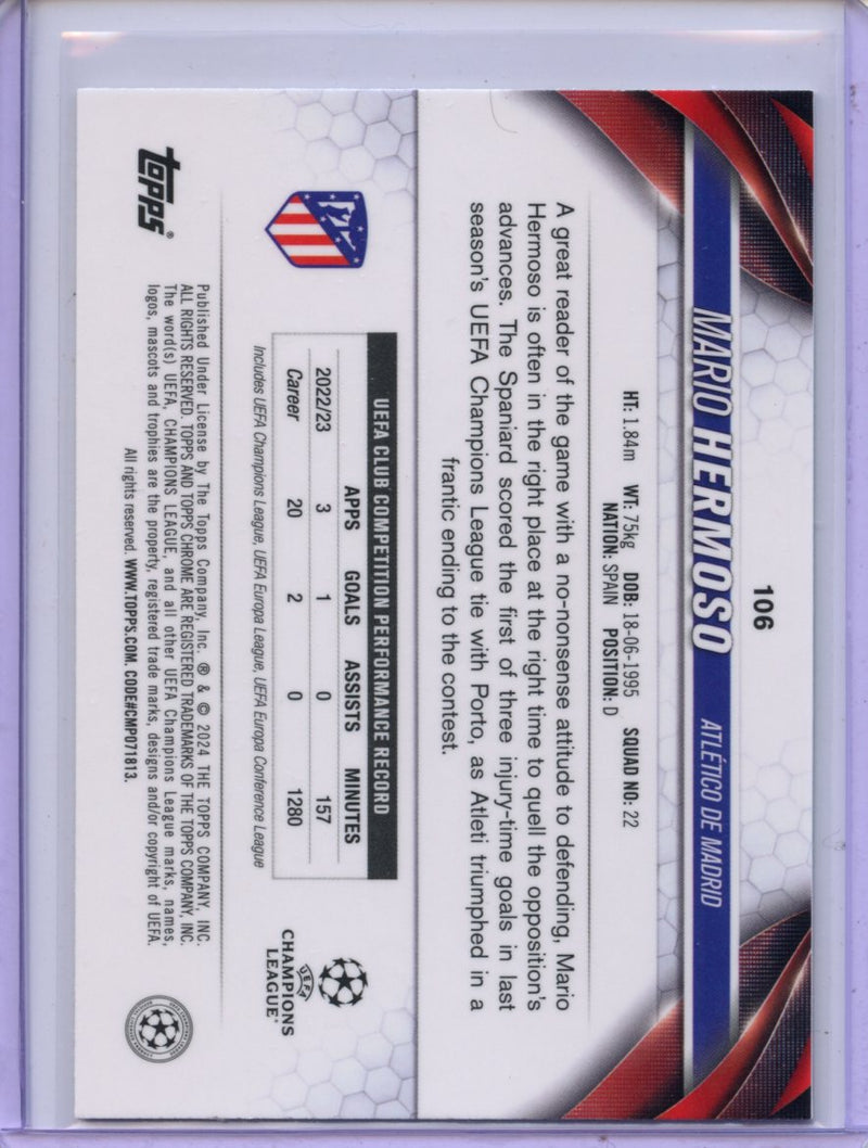 2023-24 Topps Chrome UEFA Mario Hermoso Neon Green Wave Refractor 329/399