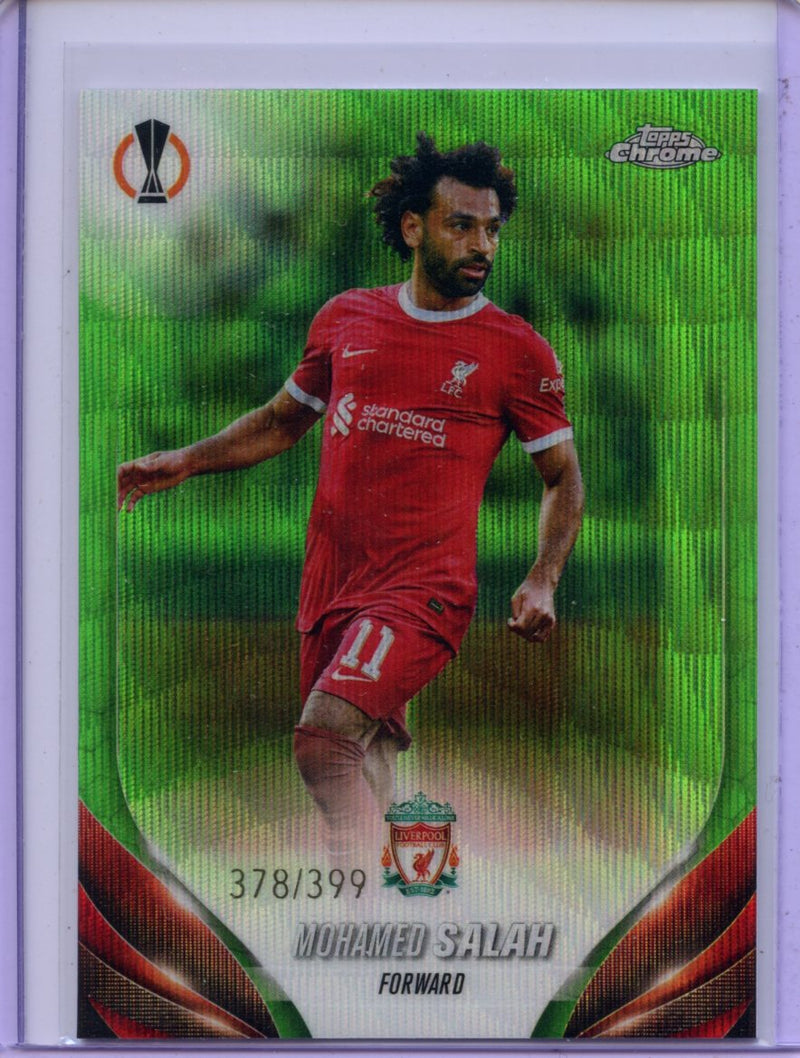 2023-24 Topps Chrome UEFA Mohamed Salah Neon Green Wave Refractor 378/399