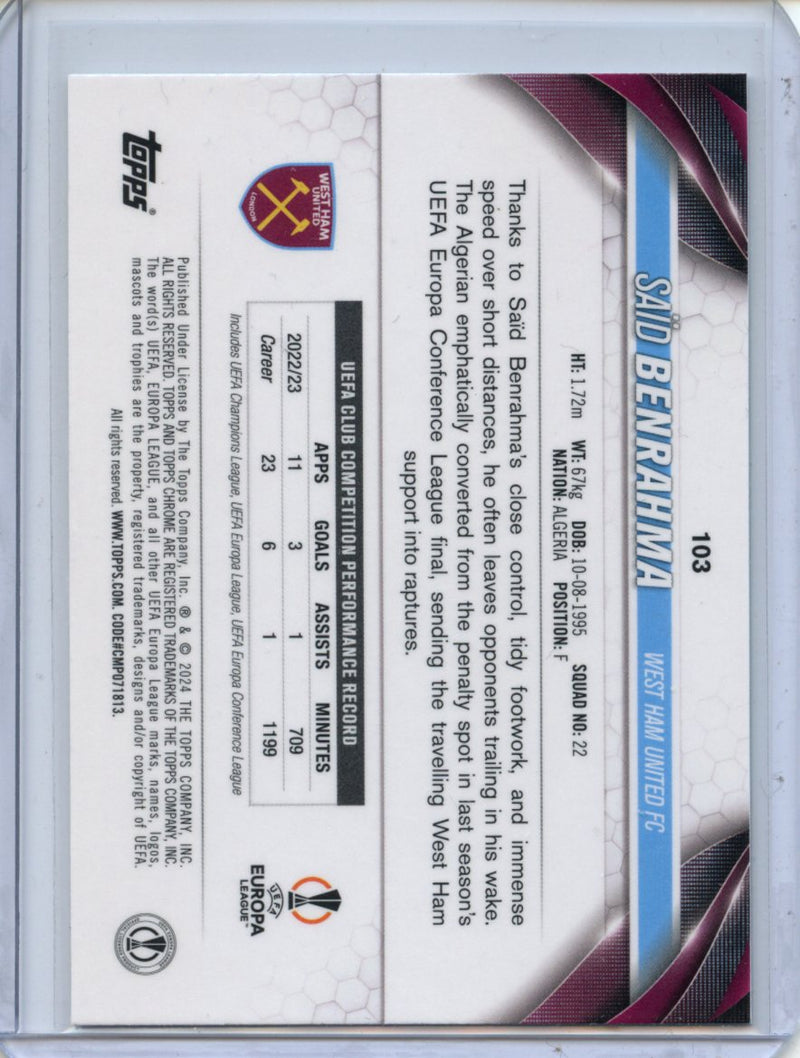 2023-24 Topps Chrome UEFA Said Benrahma Aqua Prism Refractor