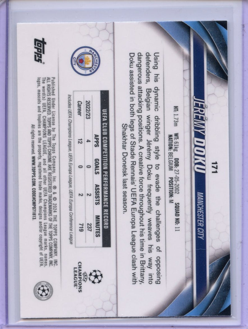 2023-24 Topps Chrome UEFA Jeremy Doku Neon Green Wave Refractor 280/399