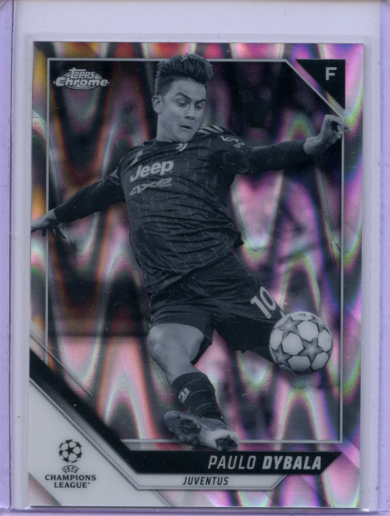 2021-22 Topps Chrome UEFA CL Paulo Dybala Black & White Ray Wave Refractor