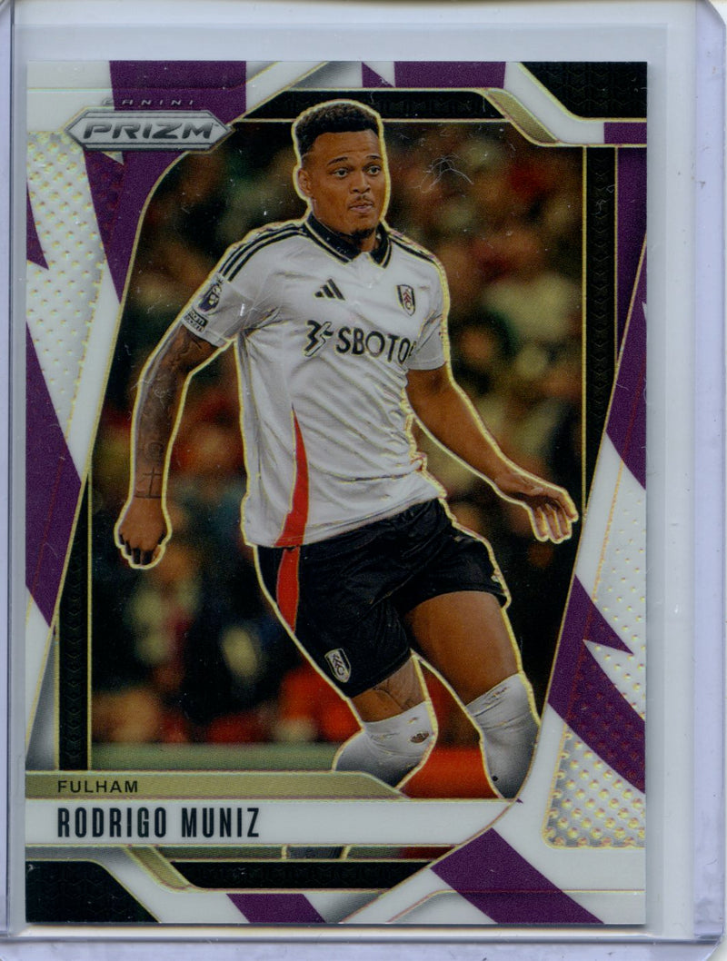 2024-25 Panini Prizm Premier League Rodrigo Muniz Purple And White Stripes 77/92