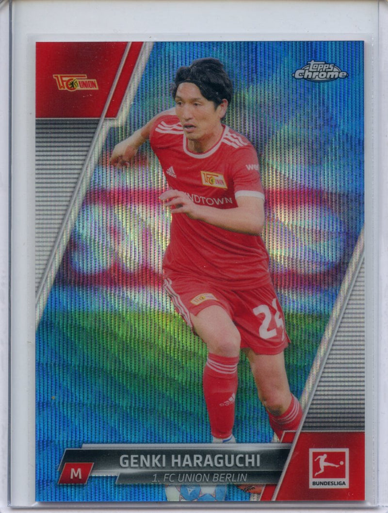 2021-22 Topps Chrome Bundesliga Soccer Genki Haraguchi Blue Wave Refractor 45/150