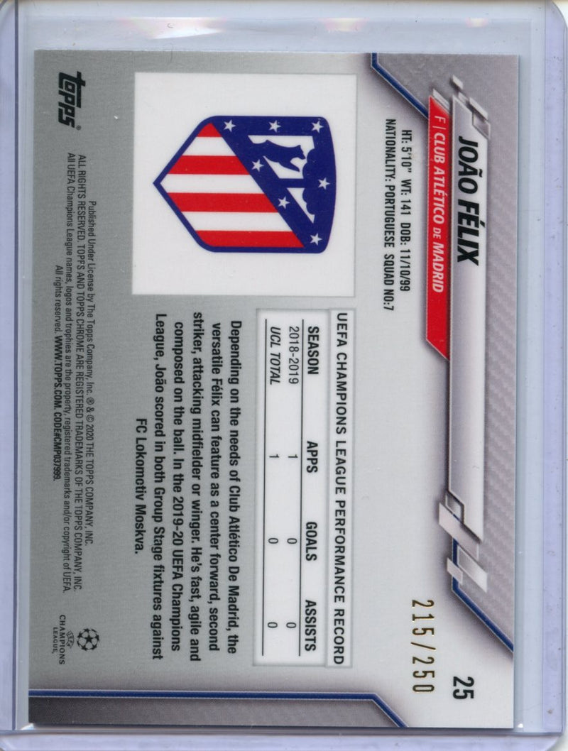 2019-20 Topps Chrome UEFA CL Joao Felix Purple Refractor 215/250