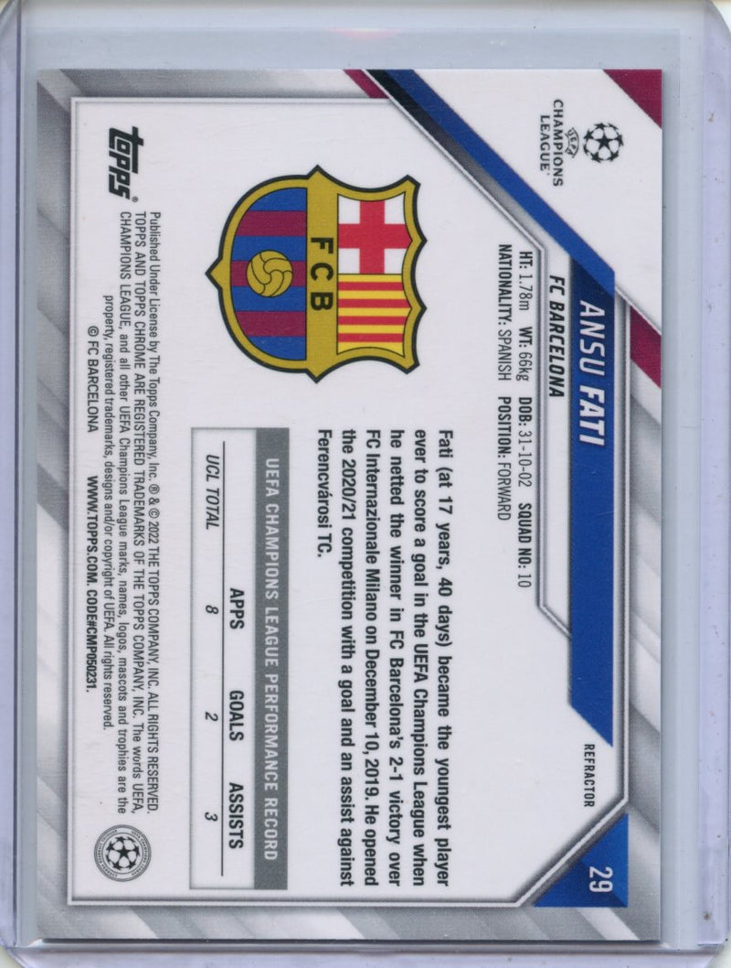 2021-22 Topps Chrome UEFA CL Ansu Fati Refractor