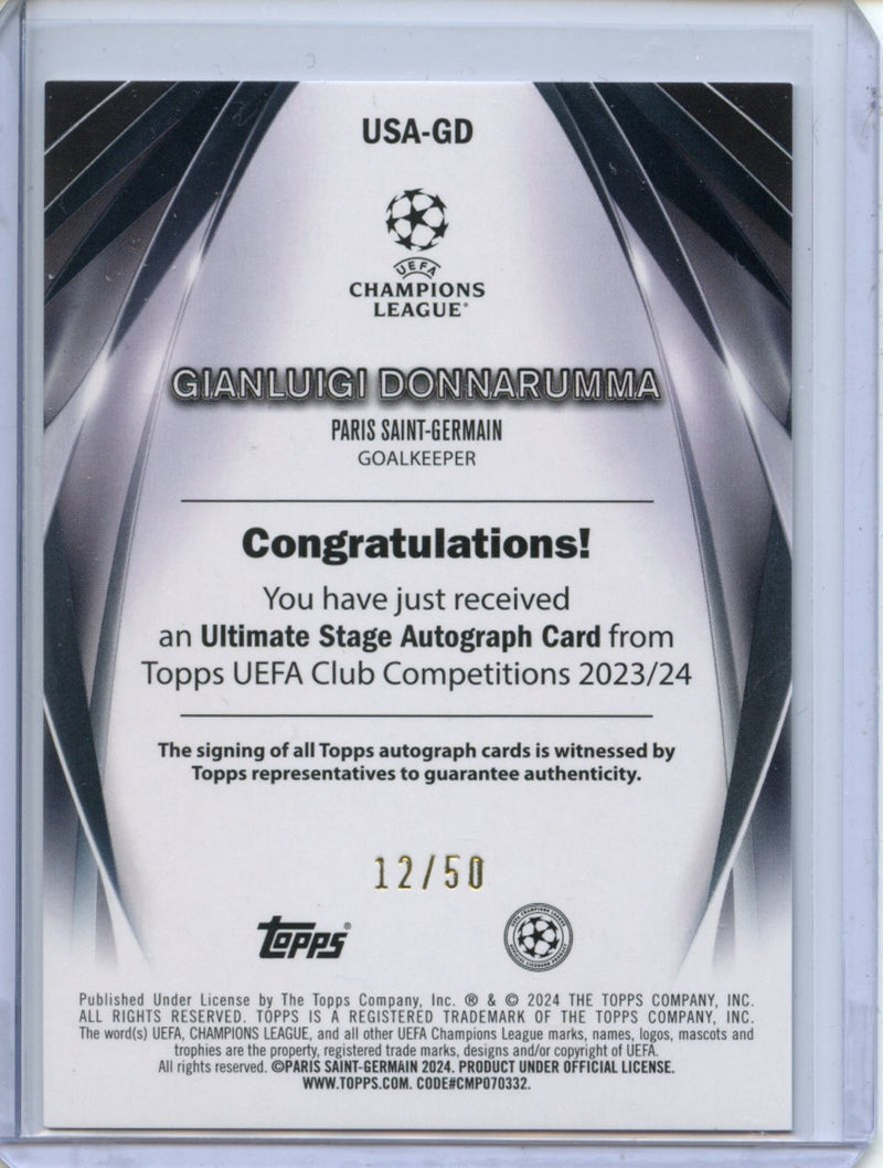 2023-24 Topps UEFA CC Gianluigi Donnarumma Ultimate Stage Autographs Gold 12/50