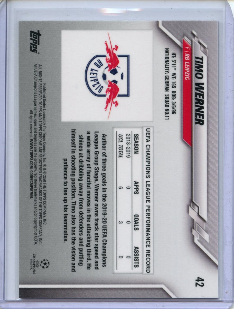 2019-20 Topps Chrome UEFA CL Timo Werner Purple Carbon Refractor