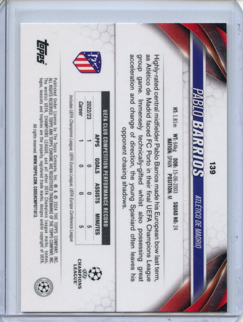 2023-24 Topps Chrome UEFA Pablo Barrios Aqua Prism Refractor