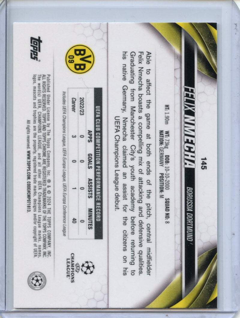 2023-24 Topps Chrome UEFA Felix Nmecha Aqua Prism Refractor