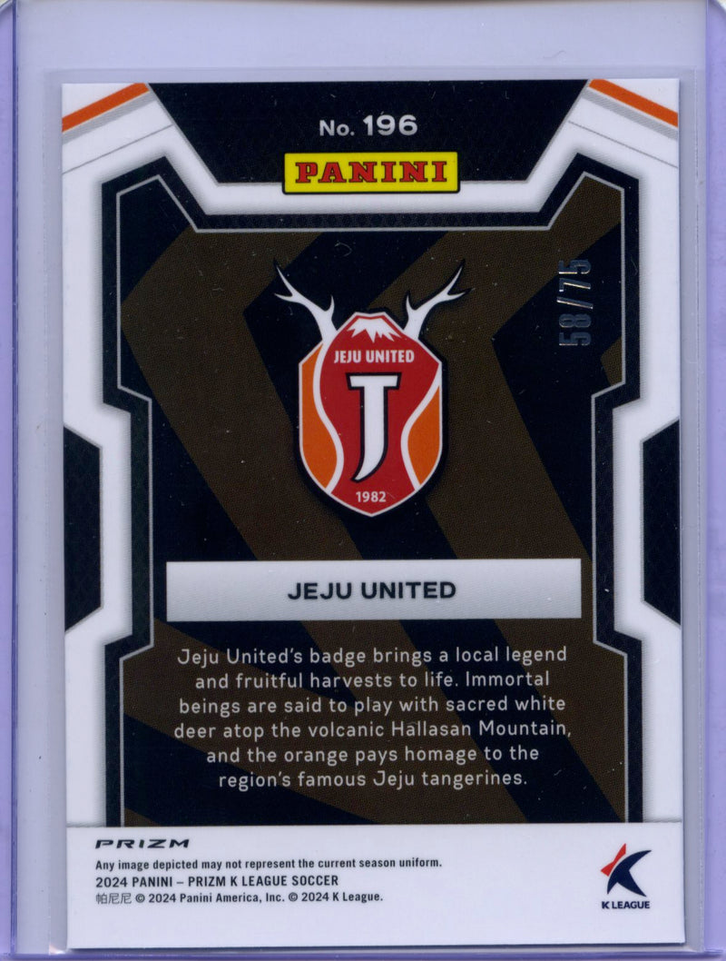 2024 Prizm K-League Soccer Jeju United Team Logo Blue 58/75