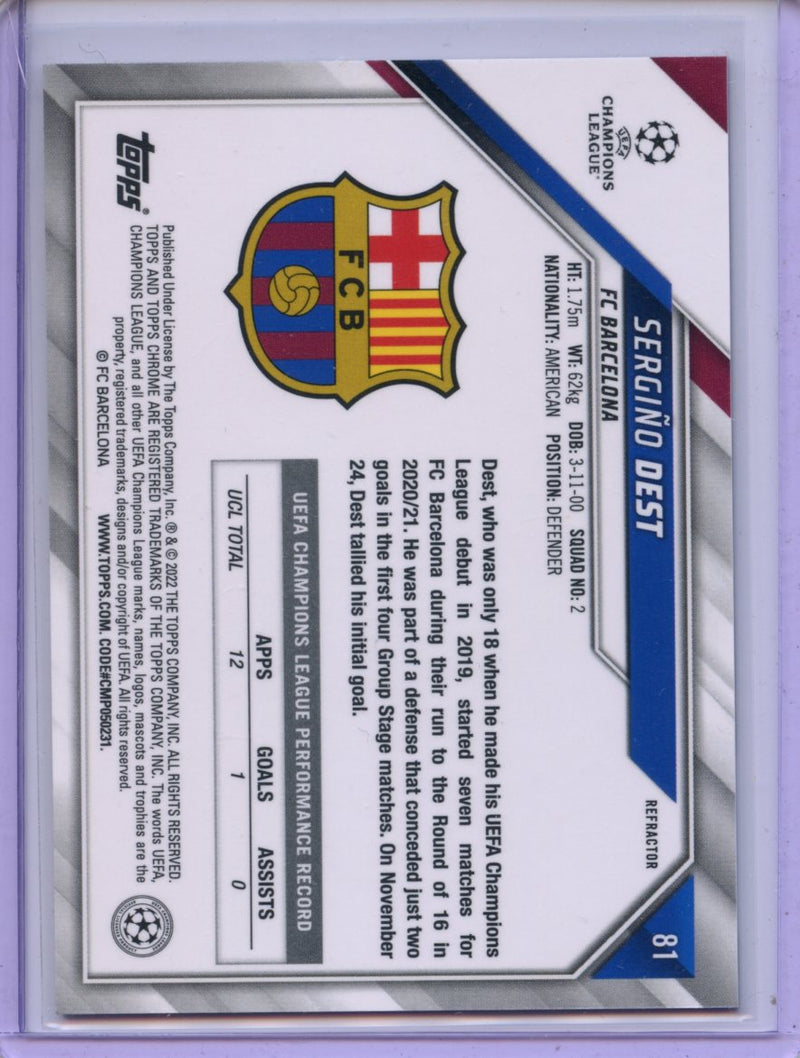 2021-22 Topps Chrome UEFA CL Sergino Dest Refractor