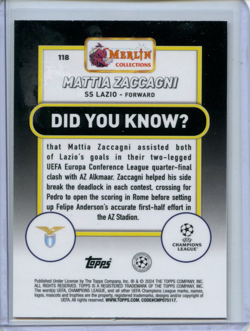 2023-24 Topps Merlin UEFA Mattia Zaccagni Rose Gold Shimmer 27/299