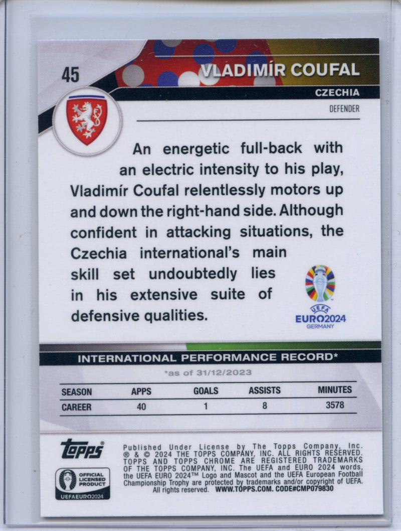 2024 Topps Chrome UEFA Euro Vladimir Coufal Aqua Refractor 89/199