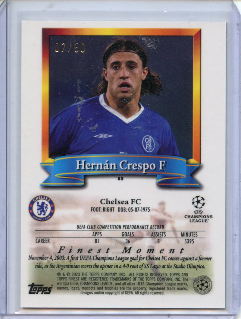 2022-23 Topps Finest Flashbacks UEFA Club Competitions Hernan Crespo Gold 7/50