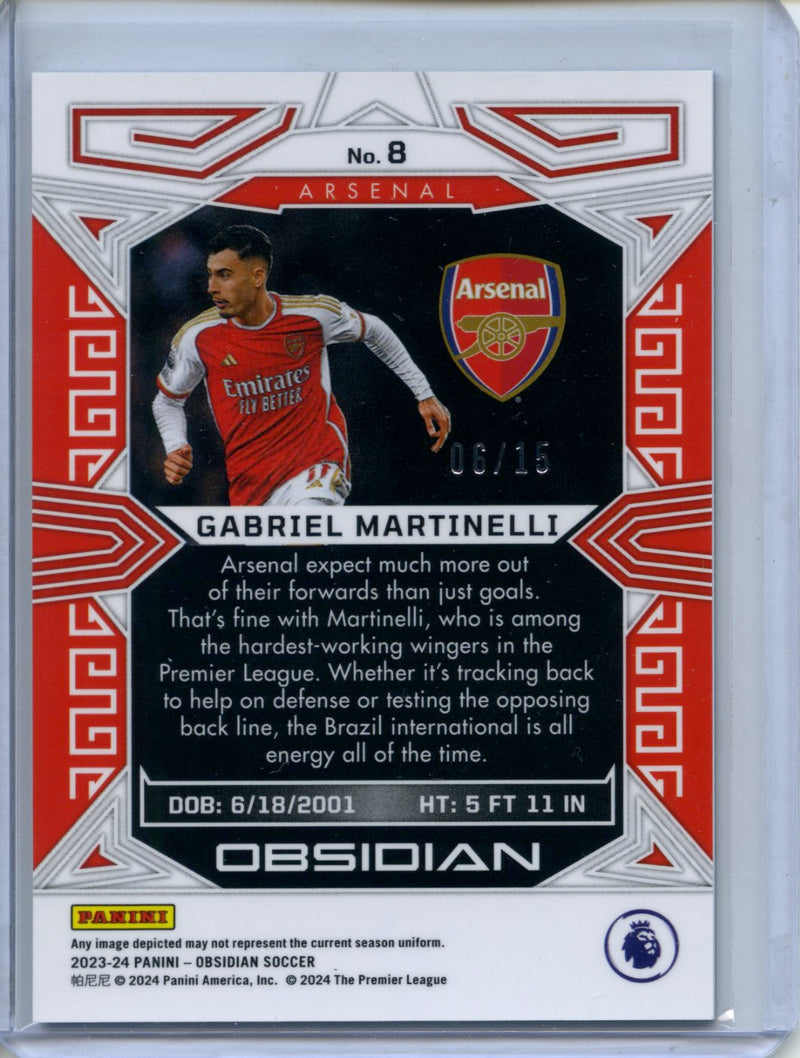2023-24 Obsidian Soccer Gabriel Martinelli Neon Blue Flood Electric Etch 6/15