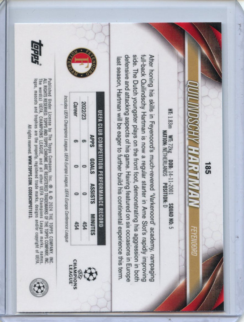 2023-24 Topps Chrome UEFA Quilindschy Hartman Aqua Prism Refractor