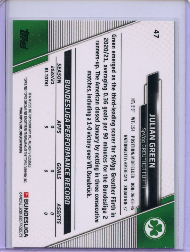 2021-22 Topps Chrome Bundesliga Soccer Julian Green Gold RayWave