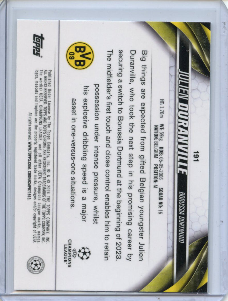 2023-24 Topps Chrome UEFA Julien Duranville Aqua Prism Refractor