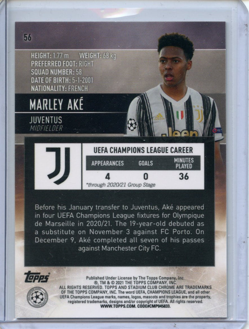 2020-21 Topps Stadium Club Chrome UEFA Champions League Marley Ake Orange Yellow Wave Refractor