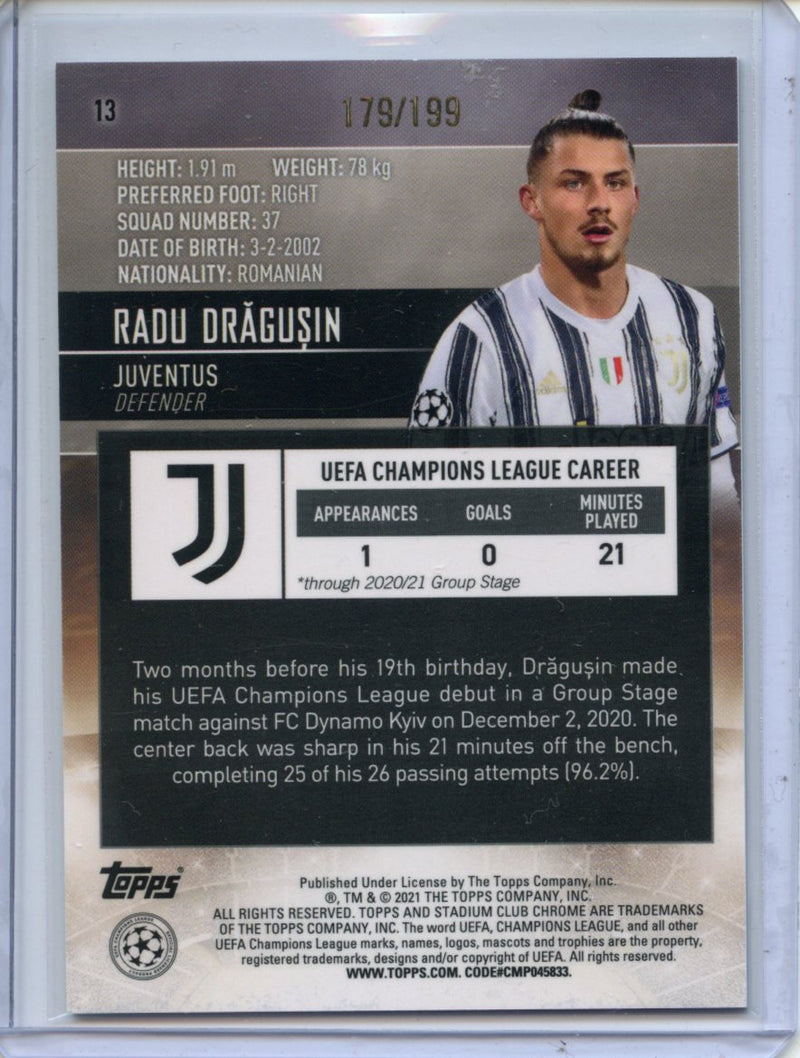 2020-21 Topps Stadium Club UEFA Champions League Radu Dragusin Aqua Refractor 179/199