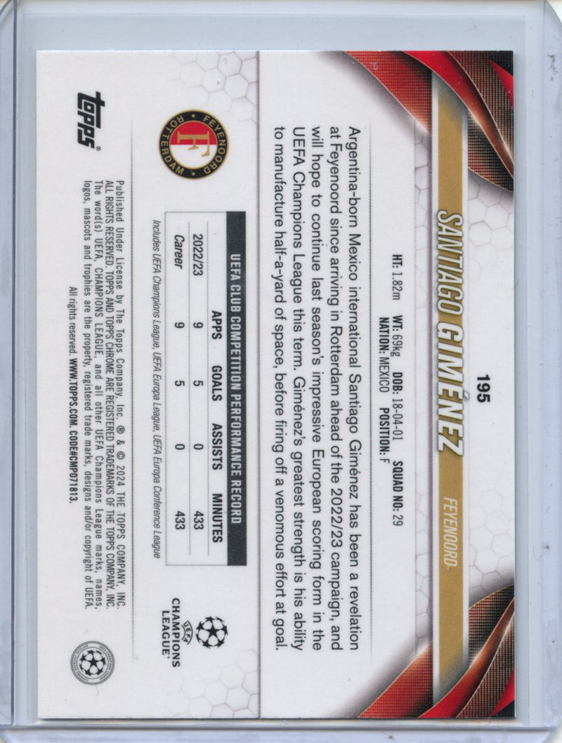 2023-24 Topps Chrome UEFA Santiago Gimenez Aqua Prism Refractor