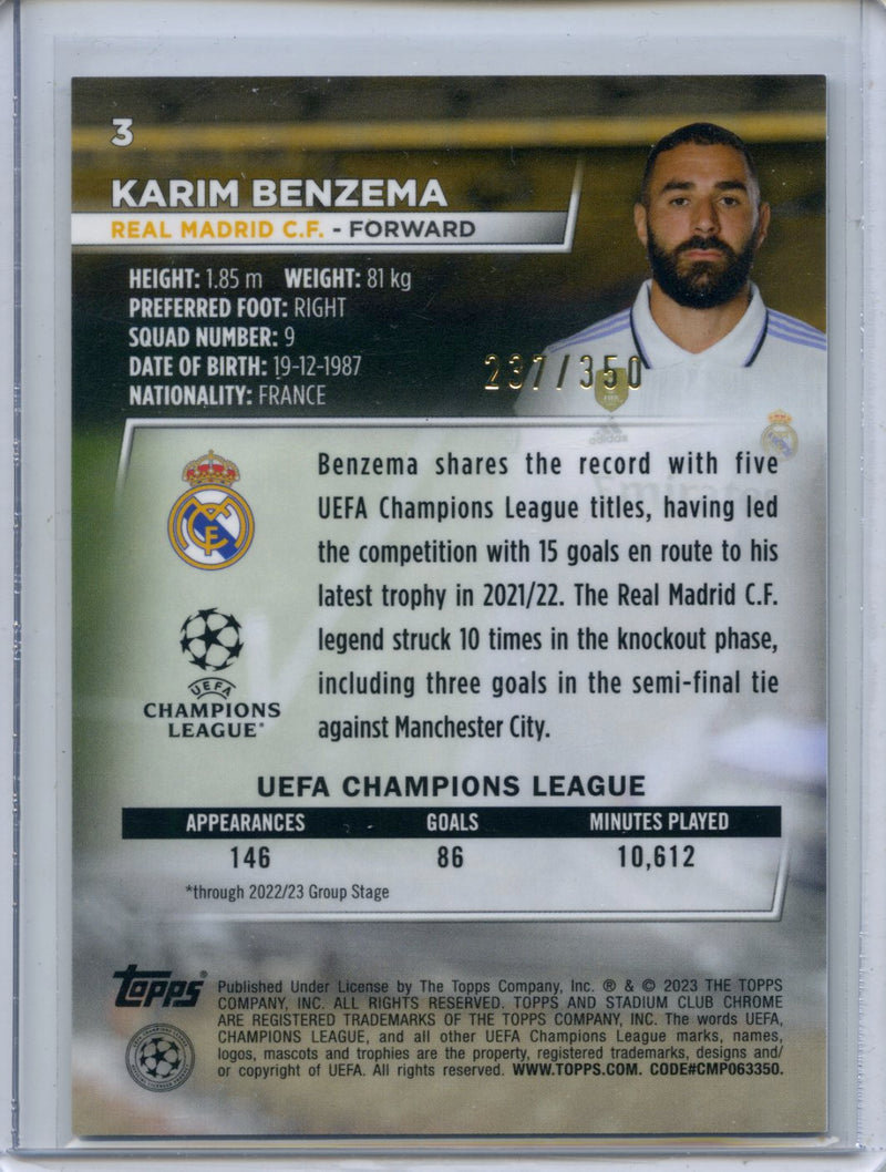 2022-23 Stadium Club Chrome UEFA Karim Benzema Black & White Prism 237/350