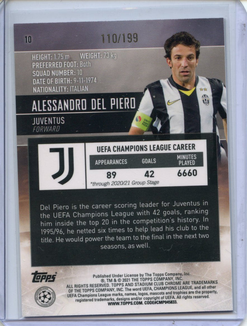2020-21 Topps Stadium Club Chrome UEFA Champions League Alessandro Del Piero Aqua Refractor 110/199