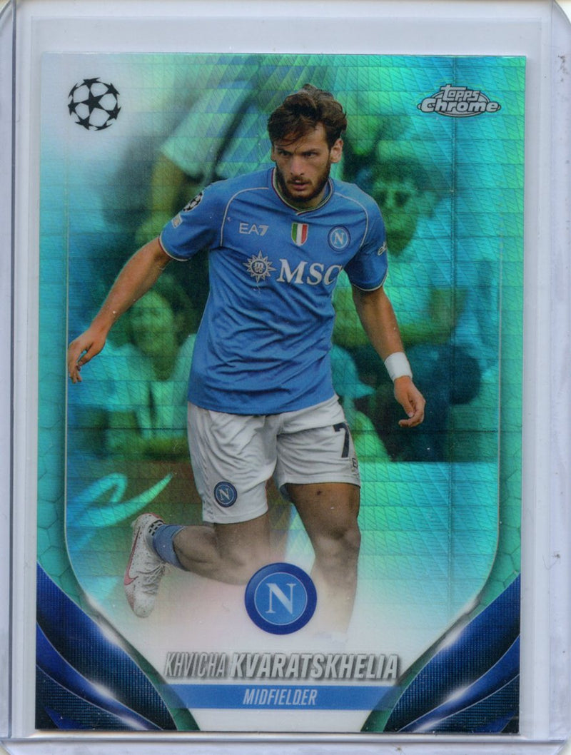 2023-24 Topps Chrome UEFA Khvicha Kvaratskhelia Aqua Prism Refractor