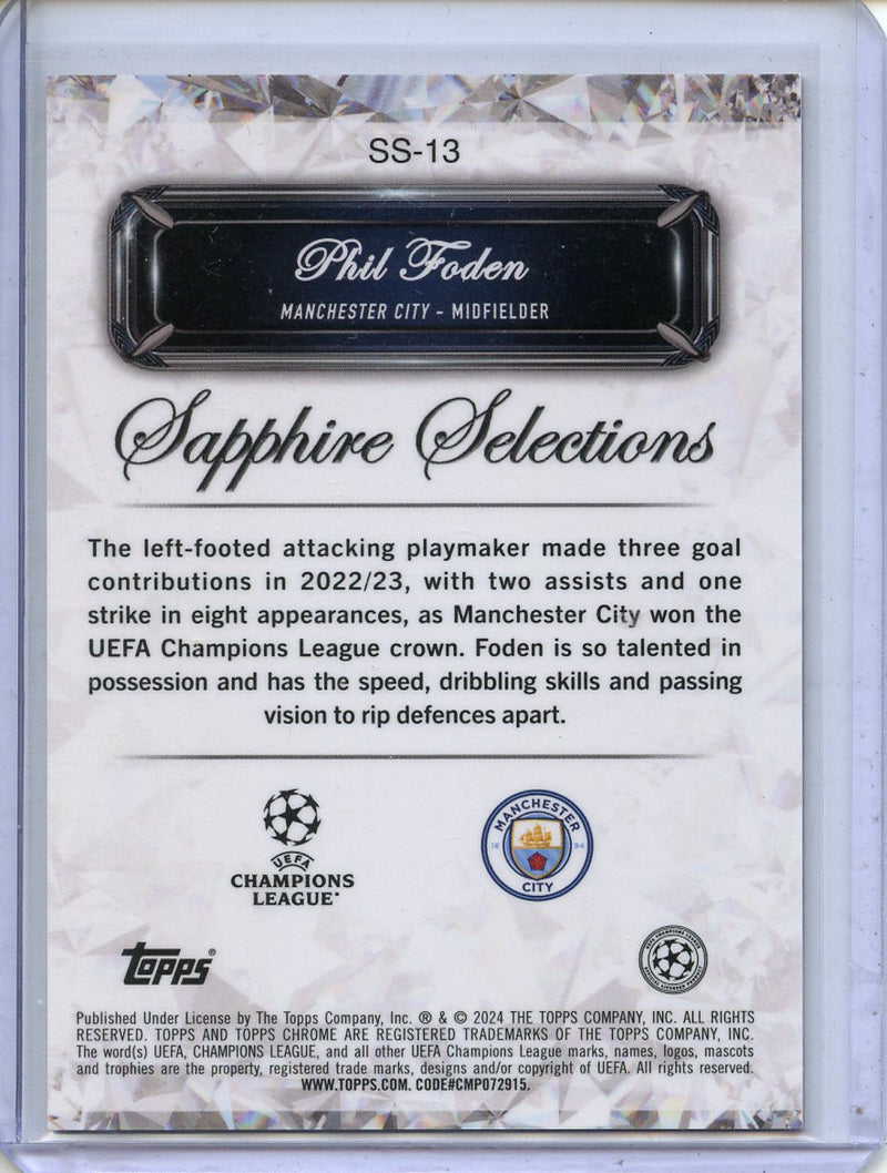 2023-24 Topps Chrome Sapphire UEFA Club Comps Phil Foden Sapphire Selections Gold 11/50