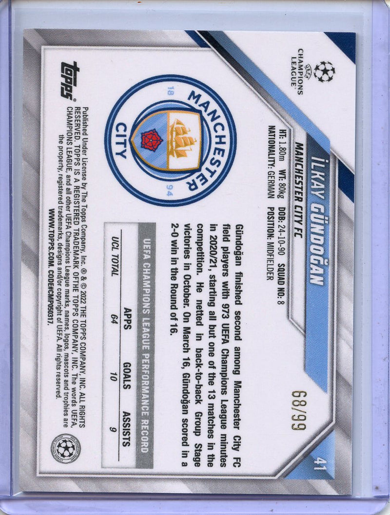 2021-22 Topps Chrome Sapphire UEFA CL Ilkay Gundogan Yellow 68/99